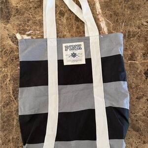 PINK Victoria's Secret Reversible Black and Gray Striped Tote